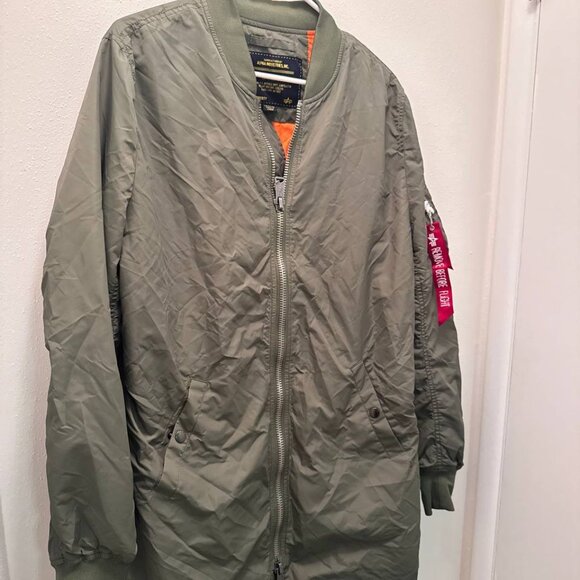 Alpha Industries L2B Long Bomber Jacket Medium Sage Green Streetwear New - Picture 9 of 16